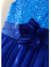 Royal Blue Sequin Tulle Curly Hem Knee Length Flower Girl Dress